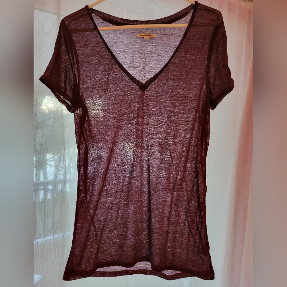 American Eagle Outfitters Maroon fitted sheer t-shirt